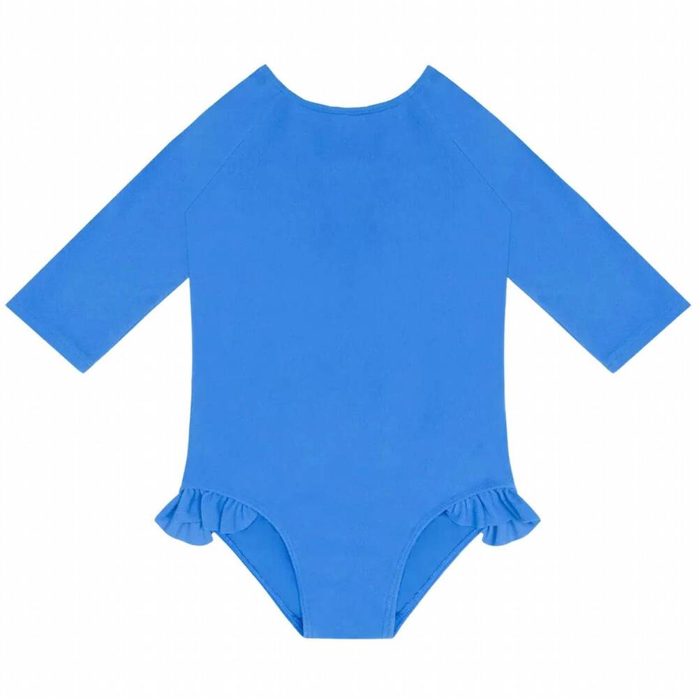 NEW MINNOW girls terry quarter sleeve rashguard one piece in blue